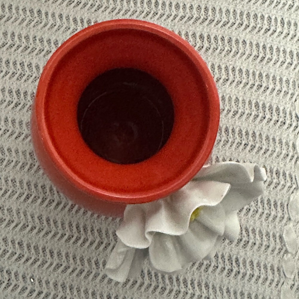 Anthopologie Red Ceramic Vase with White Flower Accent - Picture 7 of 7